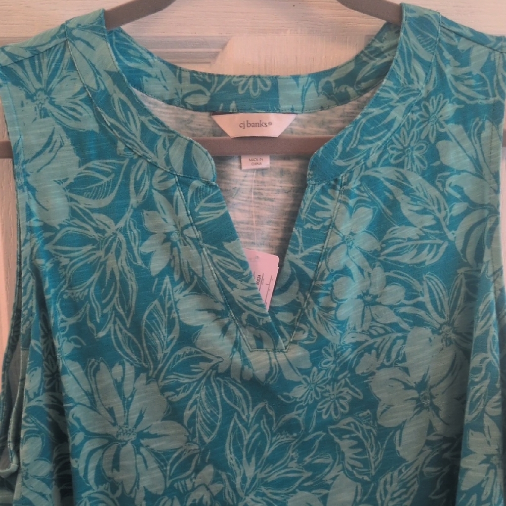 CJ Banks Teal Floral Sleeveless Top